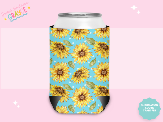 CAN KOOZIE SUB TRANSFER - TEAL SUNFLOWERS