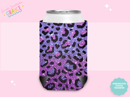 CAN KOOZIE SUB TRANSFER - PURPLE GLITTER CHEETAH