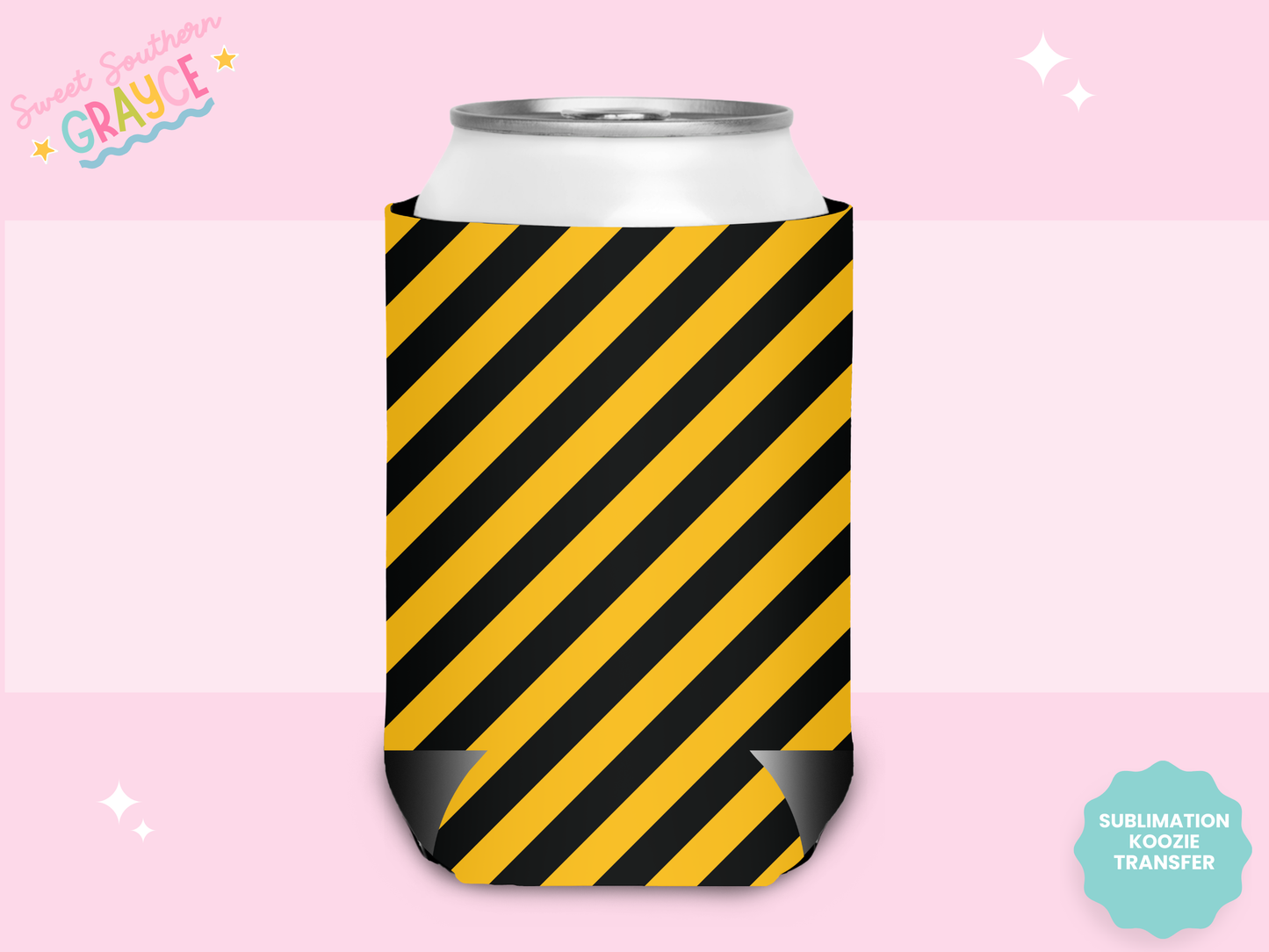 CAN KOOZIE SUB TRANSFER - BLACK AND YELLOW STRIPES