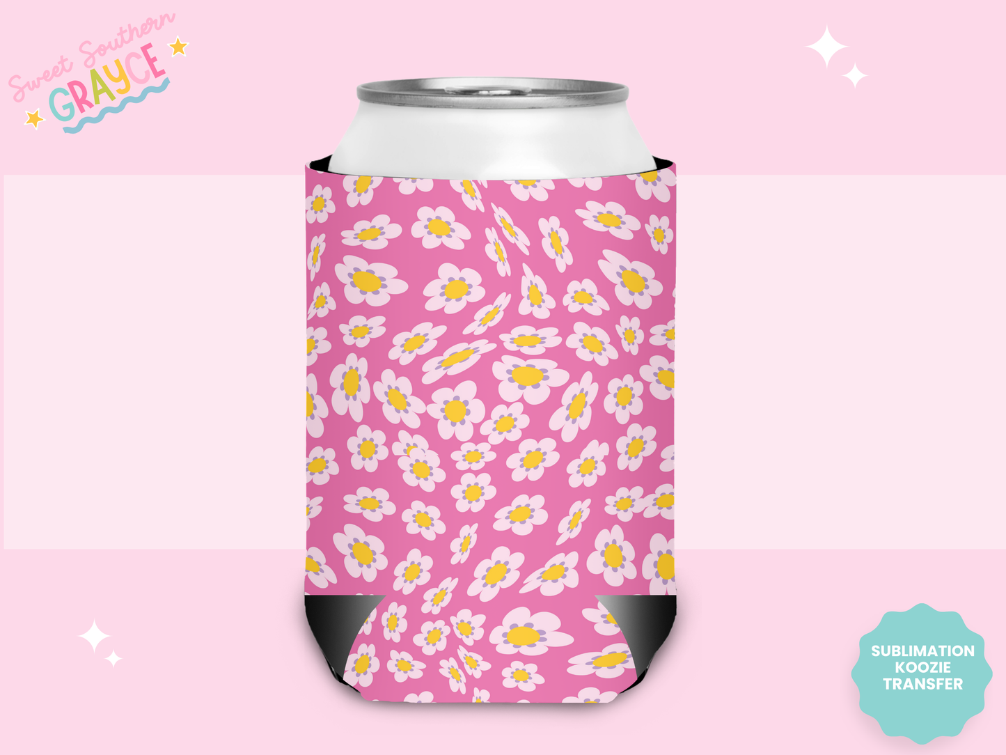 CAN KOOZIE SUB TRANSFER - PINK DAISIES