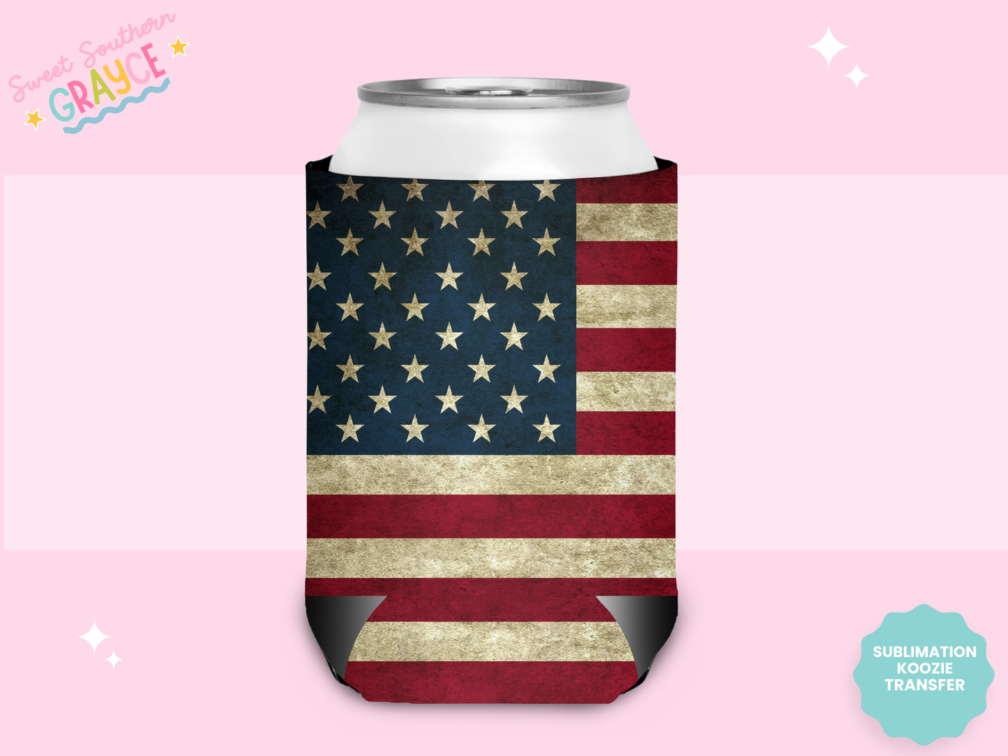 CAN KOOZIE SUB TRANSFER - AMERICAN FLAG