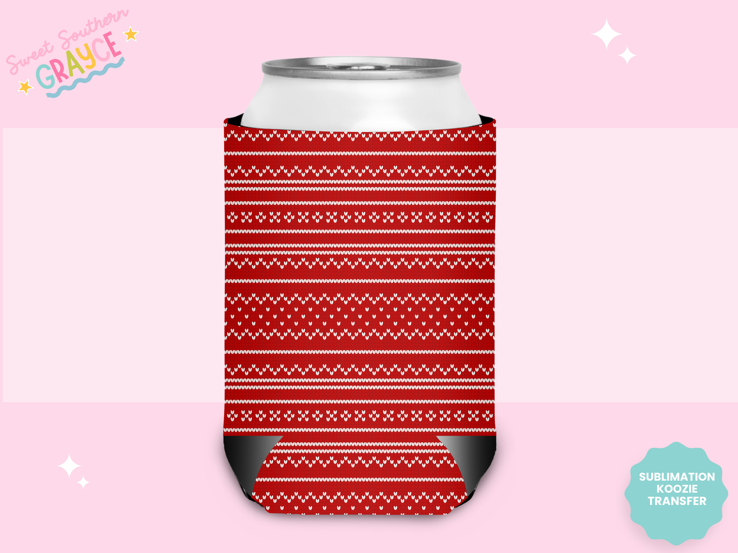 CAN KOOZIE SUB TRANSFER - RED CHRISTMAS PATTERN