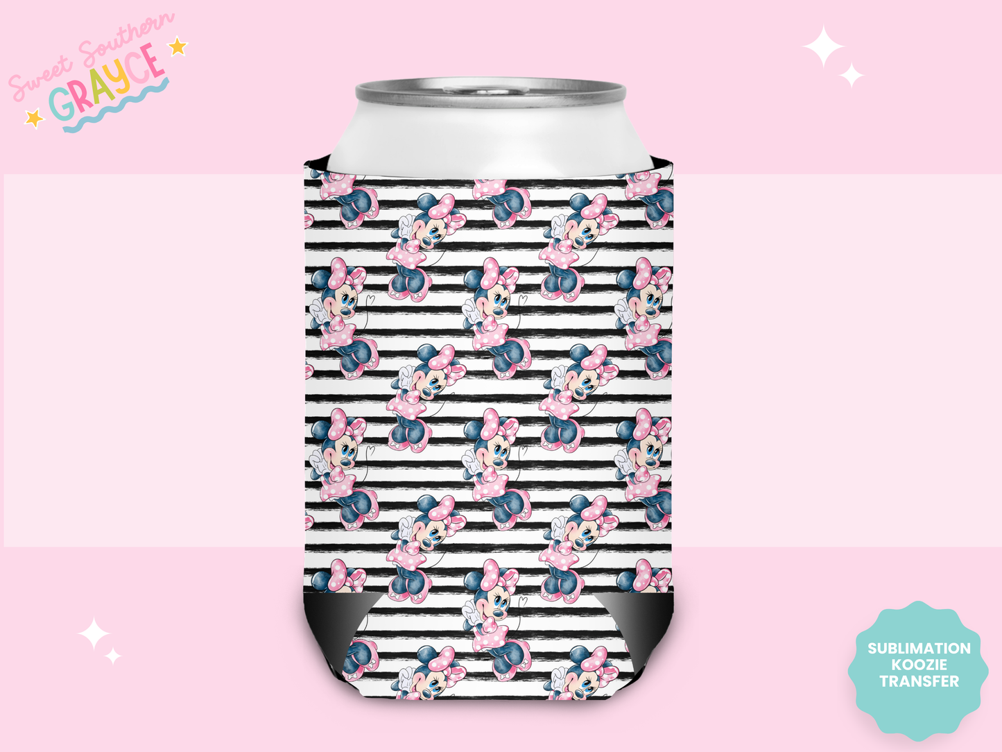 CAN KOOZIE SUB TRANSFER - GIRL MOUSE STRIPES