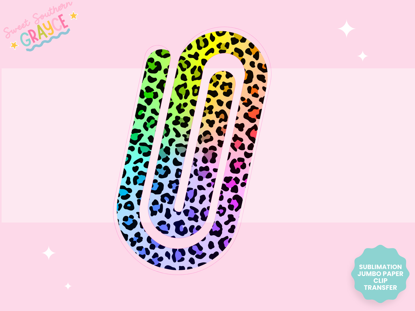 JUMBO PAPER CLIP SUB TRANSFER - OMBRE RAINBOW CHEETAH