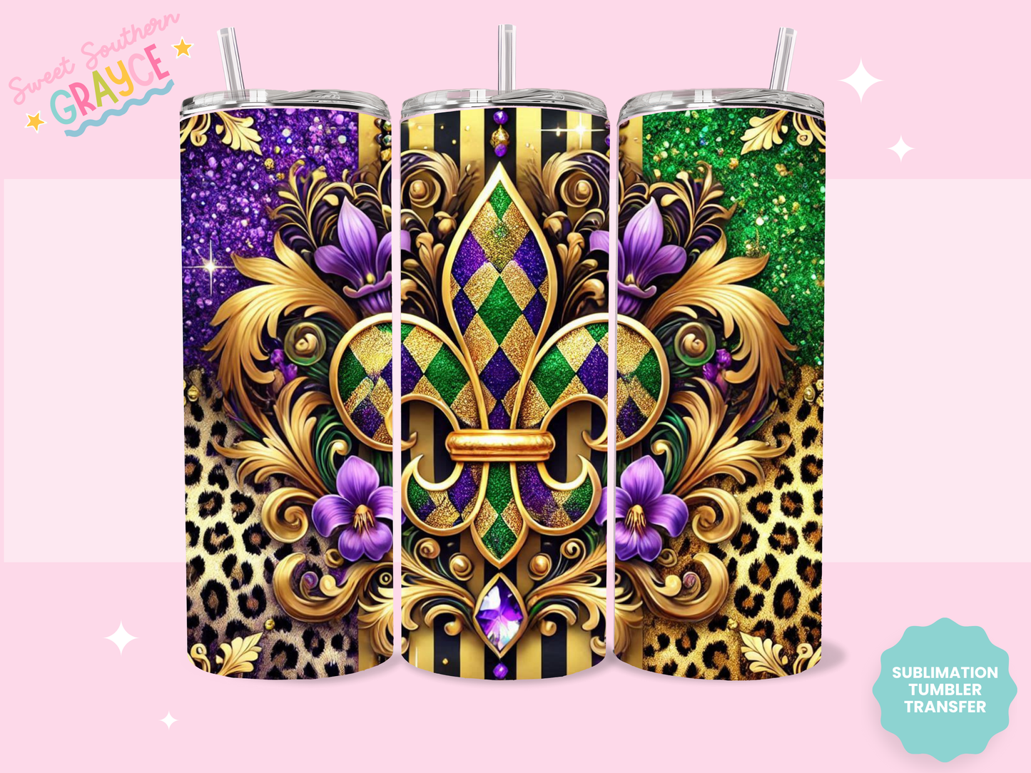 20oz SUBLIMATION TRANSFER - MARDI GRAS COLORFUL