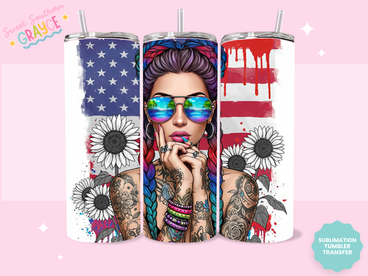 20oz SUBLIMATION TRANSFER - AMERICAN SUNFLOWER GIRL