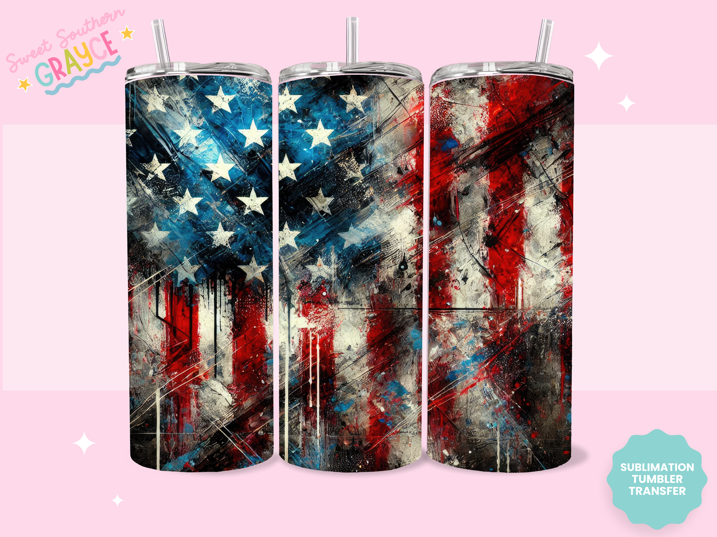 20oz SUBLIMATION TRANSFER - WATERCOLOR AMERICAN FLAG