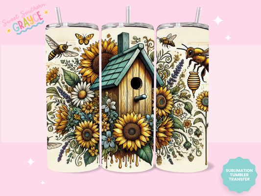 20oz SUBLIMATION TRANSFER - SUNFLOWER BIRD HOUSE