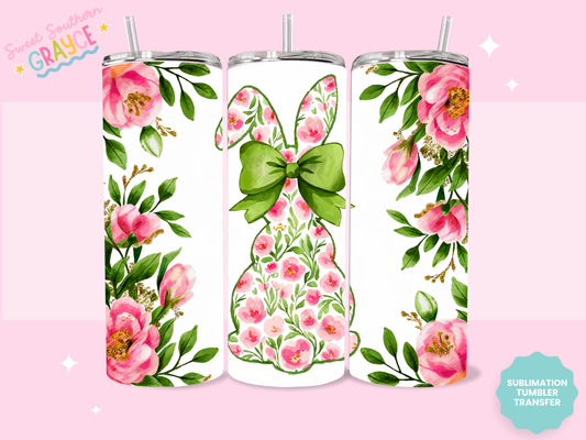 20oz SUBLIMATION TRANSFER - PINK AND GREEN FLORAL BUNNY