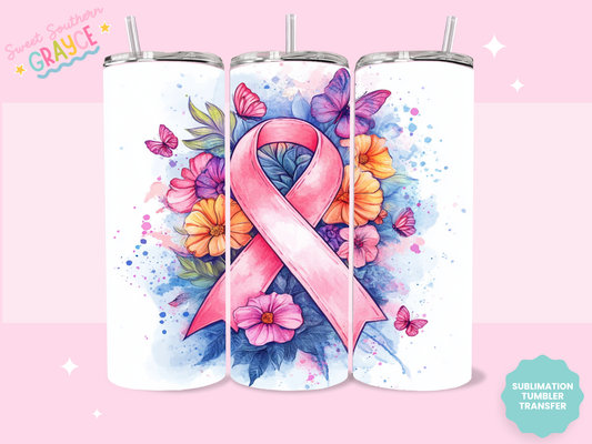 20oz SUBLIMATION TRANSFER- PINK CANCER RIBBON