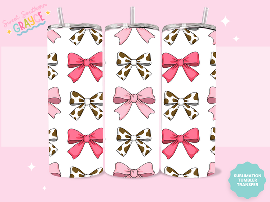 20oz SUBLIMATION TRANSFER- PINK COW PRINT BOWS