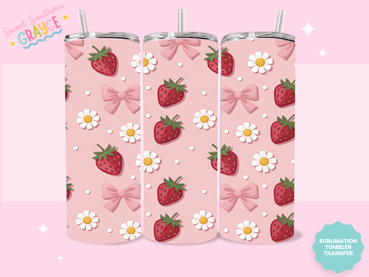 20oz SUBLIMATION TRANSFER- PINK BOWS STRAWBERIES DAISIES