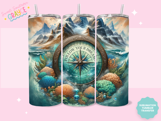 20oz SUBLIMATION TRANSFER- OCEAN MOUNTAIN COMPASS