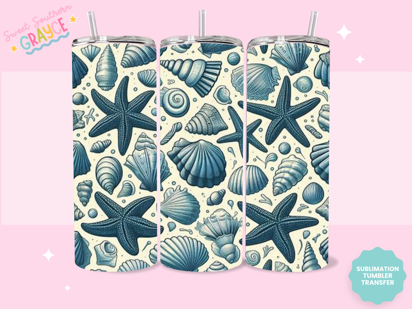 20oz SUBLIMATION TRANSFER- BLUE SEA SHELLS