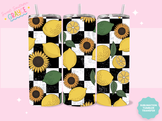 20oz SUBLIMATION TRANSFER- DISTRESSED CHECKERED LEMONS