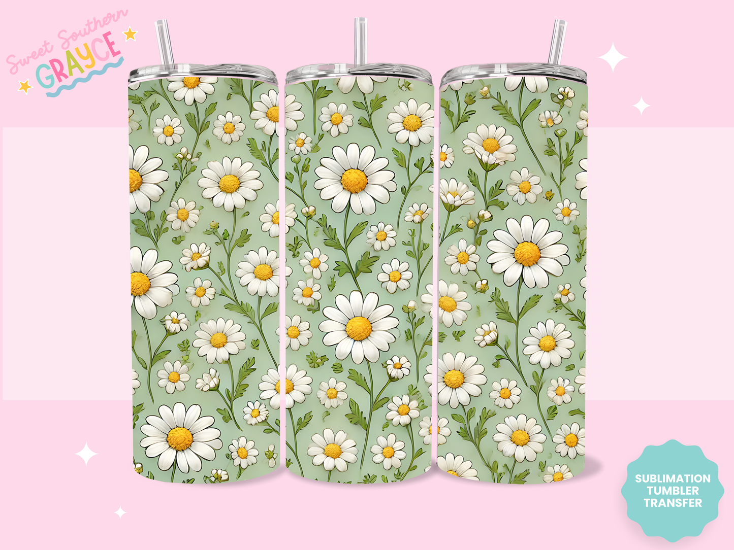 20oz SUBLIMATION TRANSFER - GREEN DAISIES