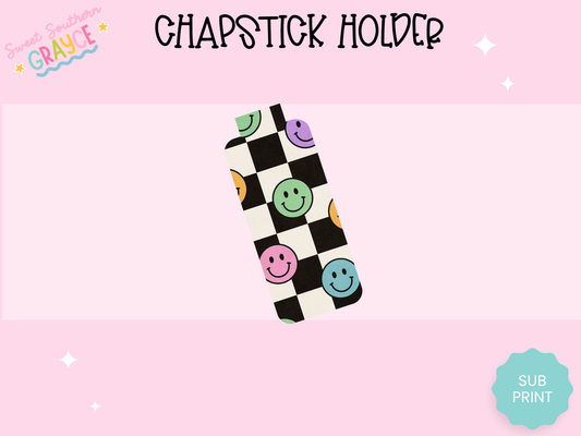 CHAPSTICK HOLDER- CHECKERED SMILEY