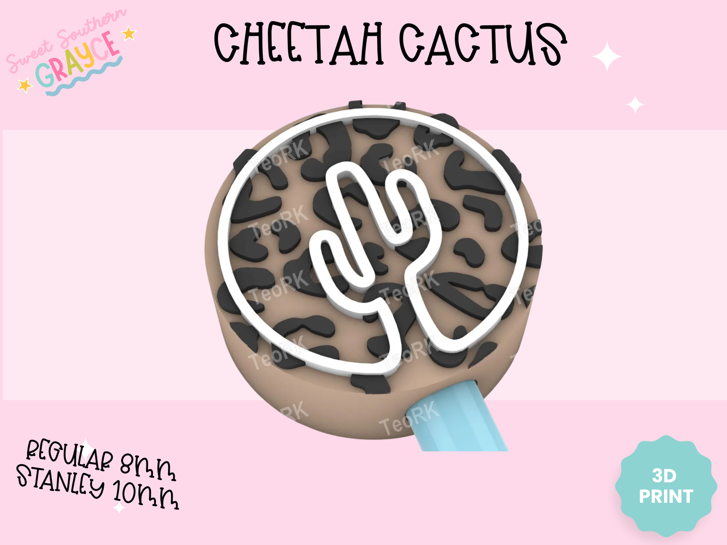 3D STRAW TOPPER- CHEETAH CACTUS
