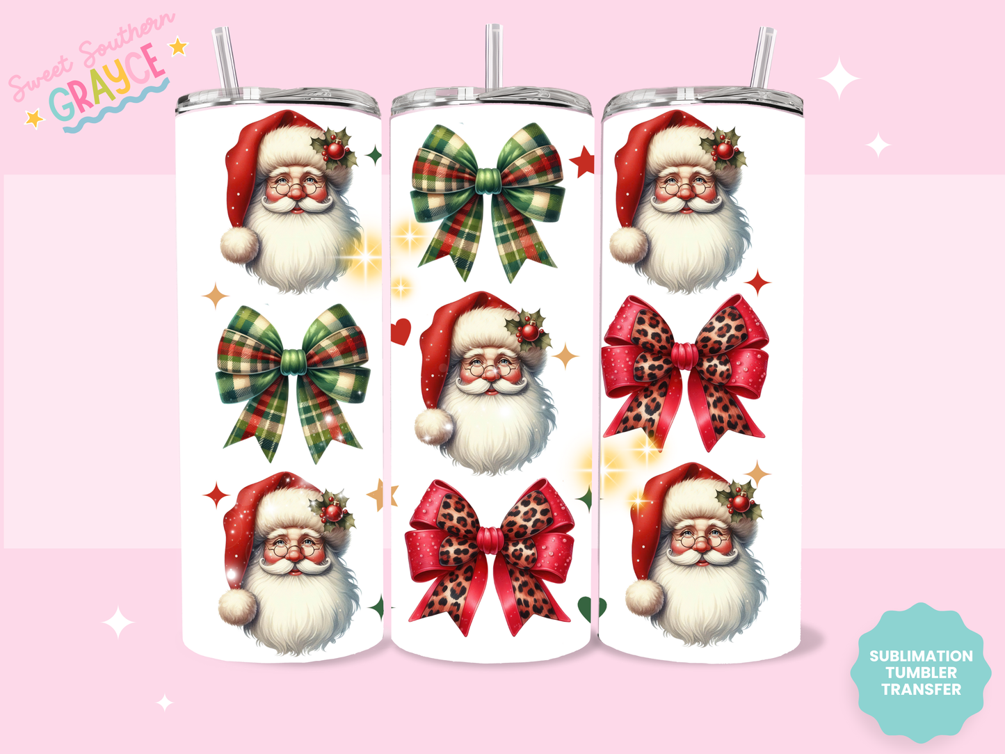 20oz SUBLIMATION TRANSFER - SANTA AND BOWS