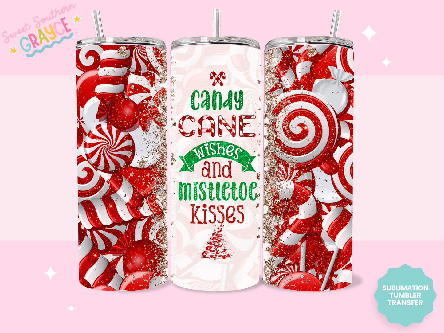 20oz SUBLIMATION TRANSFER - CANDY CANE WISHES