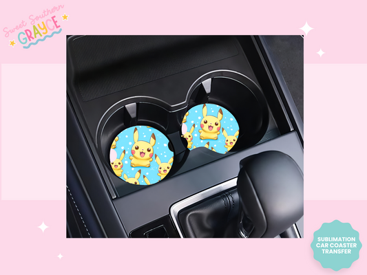 CAR COASTER SUBLIMATION TRANSFER - BLUE YELLOW ANIMAL