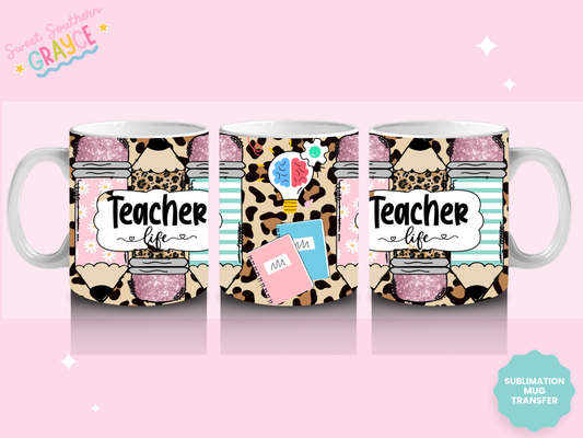 MUG SUBLIMATION TRANSFER - CHEETAH TEACHER LIFE