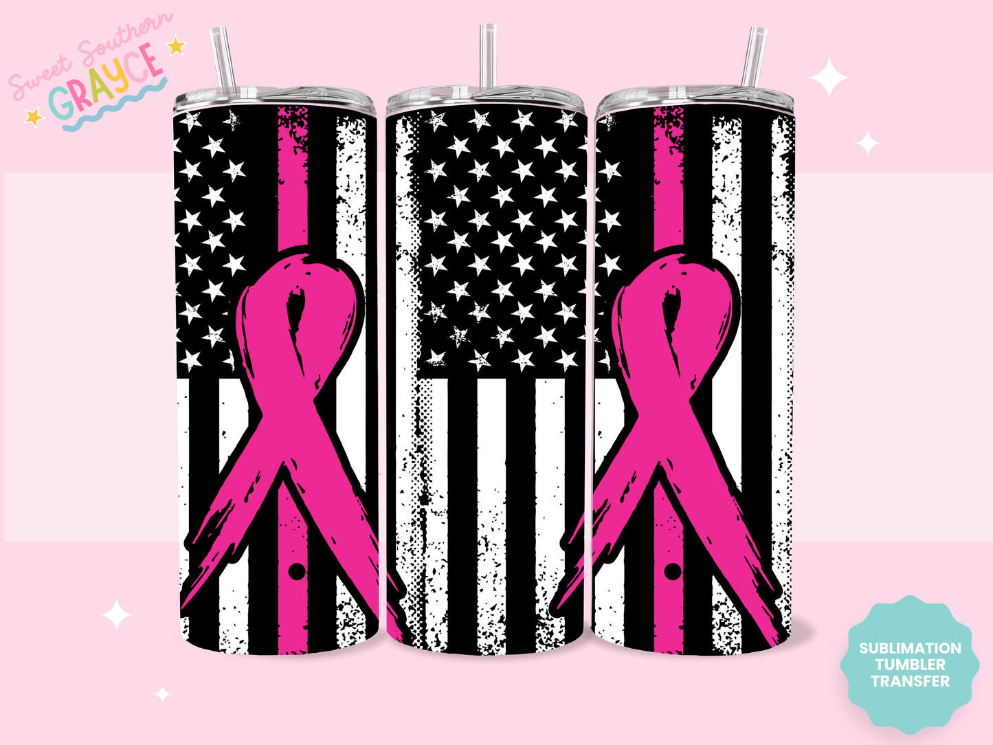 20oz SUBLIMATION TRANSFER - PINK AMERICAN FLAG