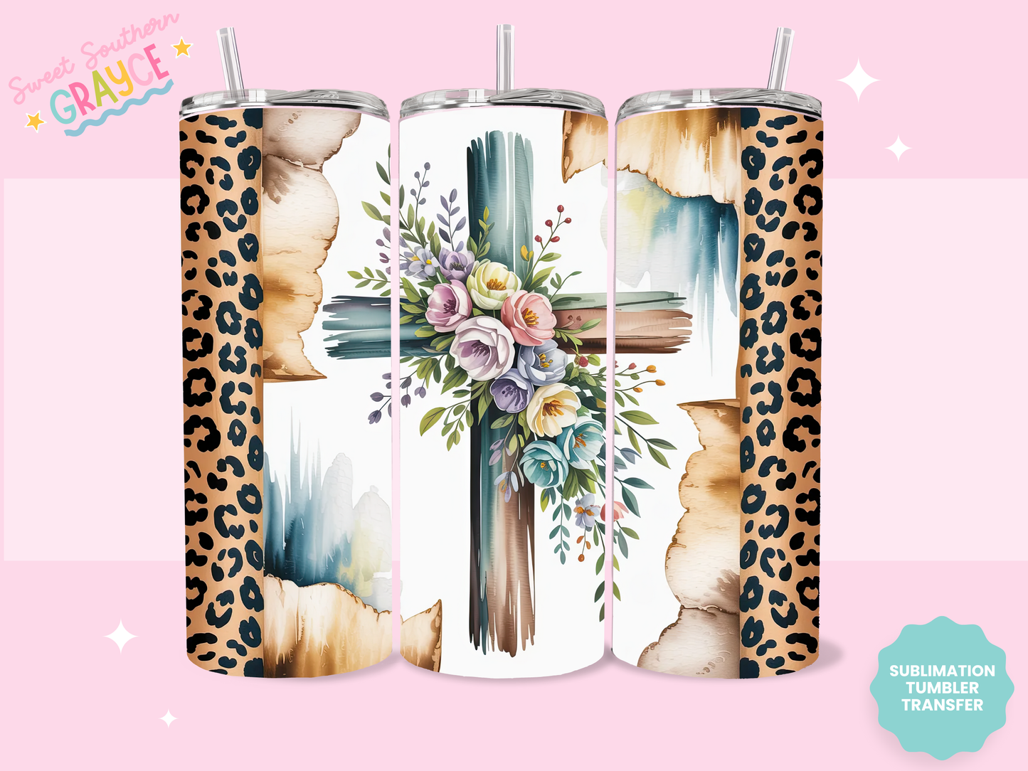 20oz SUBLIMATION TRANSFER- CHEETAH CROSS