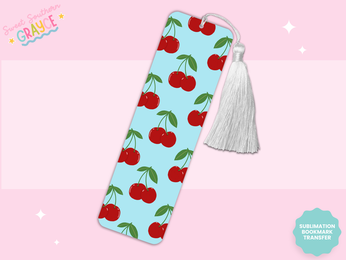 BOOKMARK SUBLIMATION TRANSFER - BLUE CHERRIES