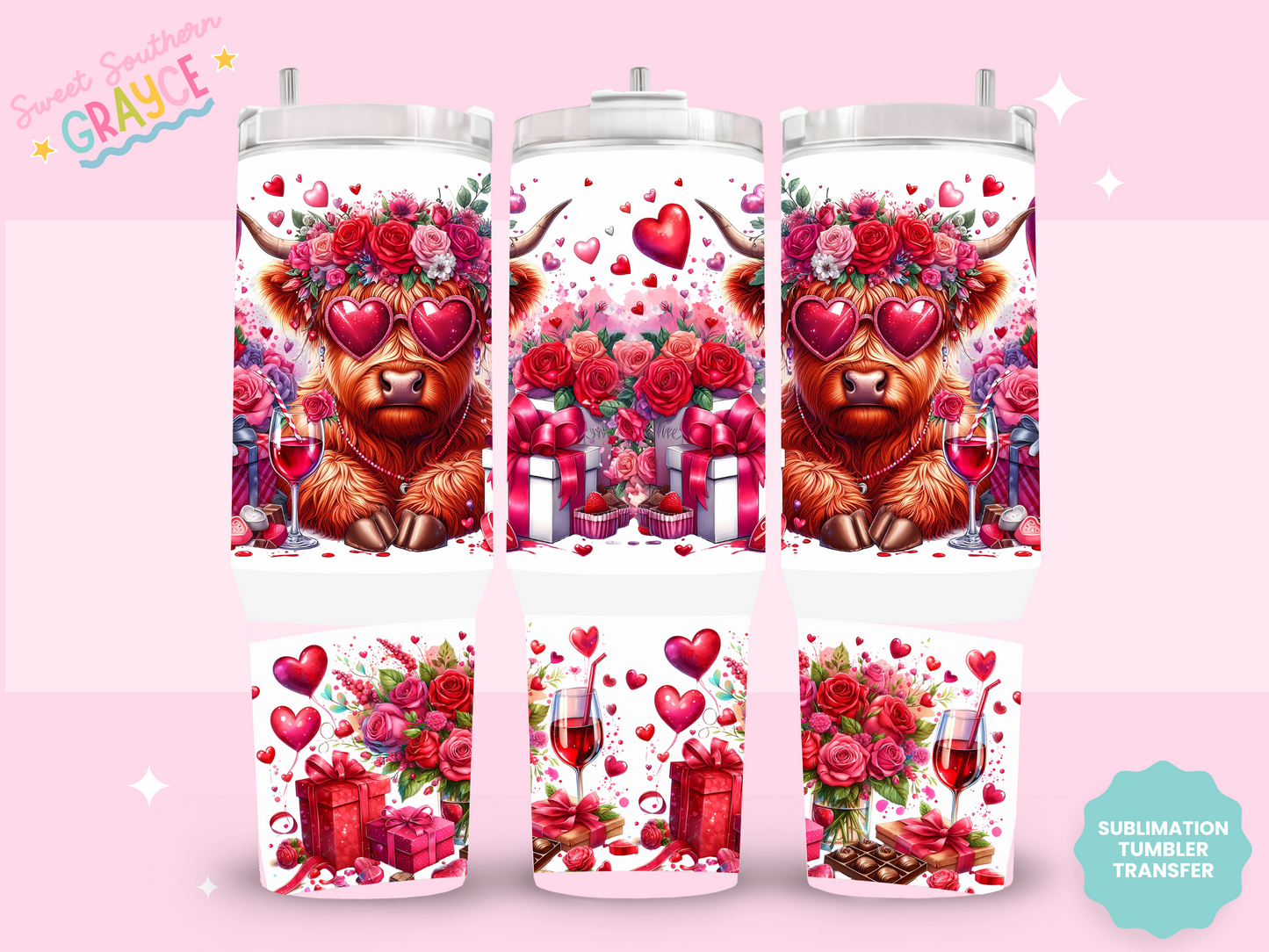 40oz SUBLIMATION TRANSFER- VALENTINES HEIFER