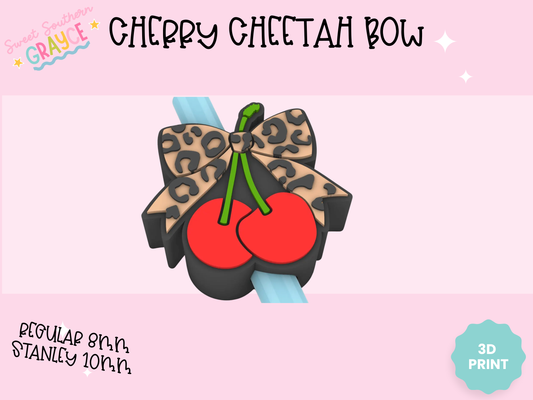 3D STRAW TOPPER- CHERRY CHEETAH BOW