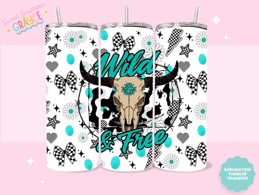20oz SUBLIMATION TRANSFER- TURQ COW SKULL