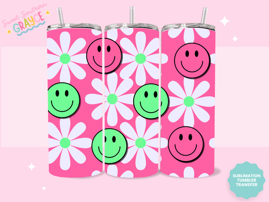 20oz SUBLIMATION TRANSFER - PINK AND GREEN SMILEY DAISIES