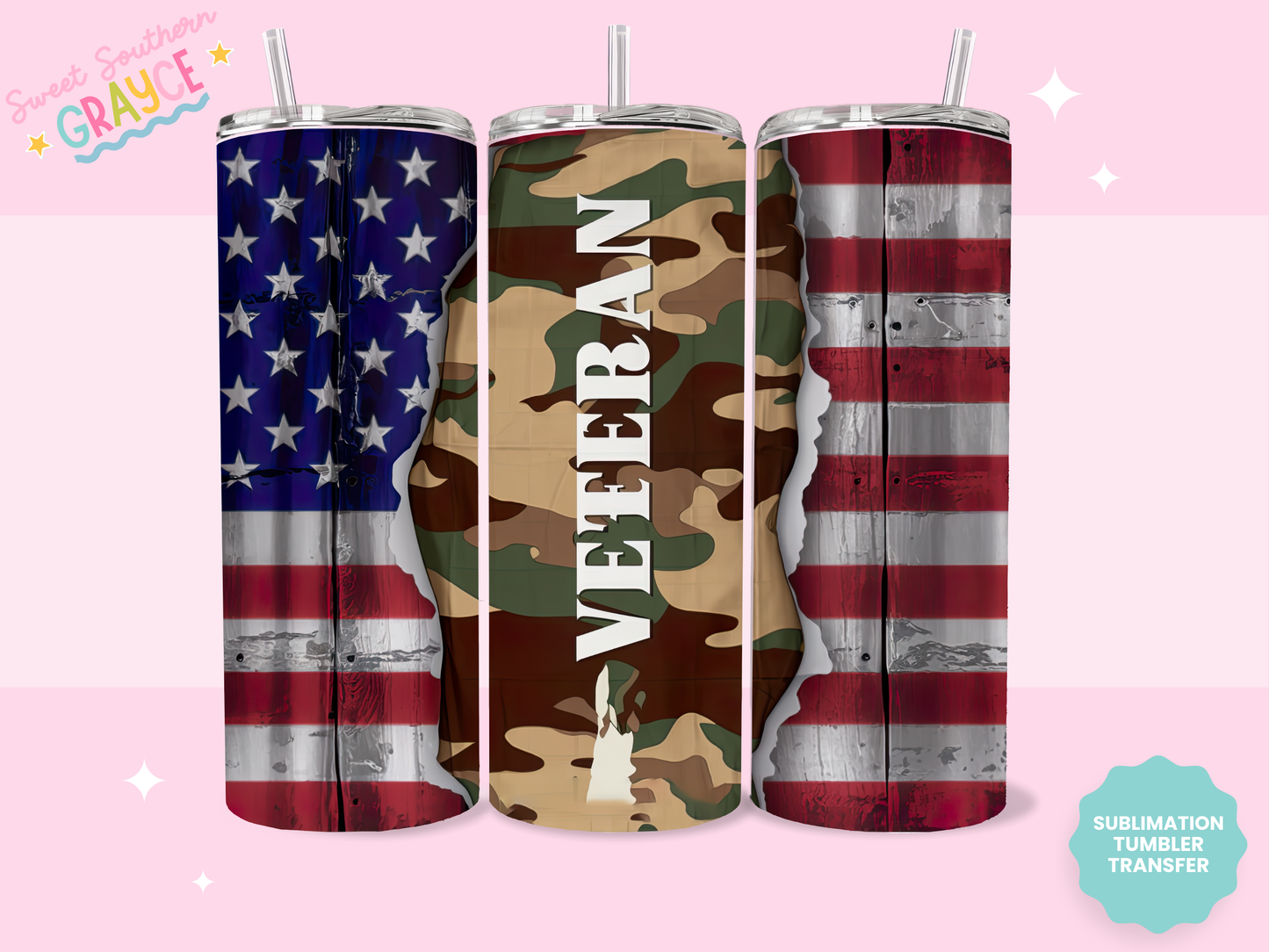 20oz SUBLIMATION TRANSFER - AMERICAN FLAG VET