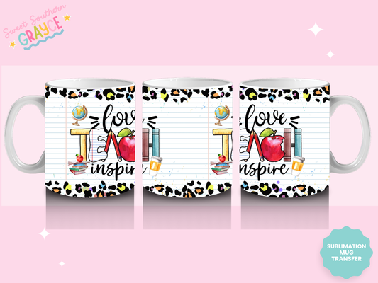 MUG SUBLIMATION TRANSFER - LOVE TEACH INSPIRE CHEETAH