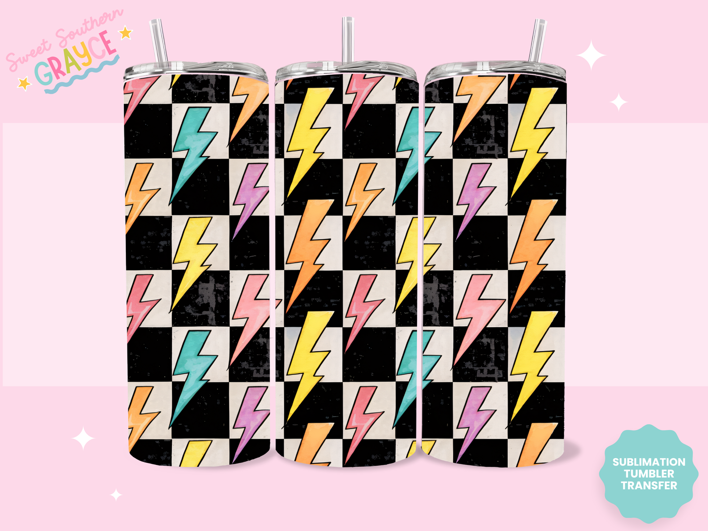 20oz SUBLIMATION TRANSFER- CHECKERED LIGHTING BOLTS