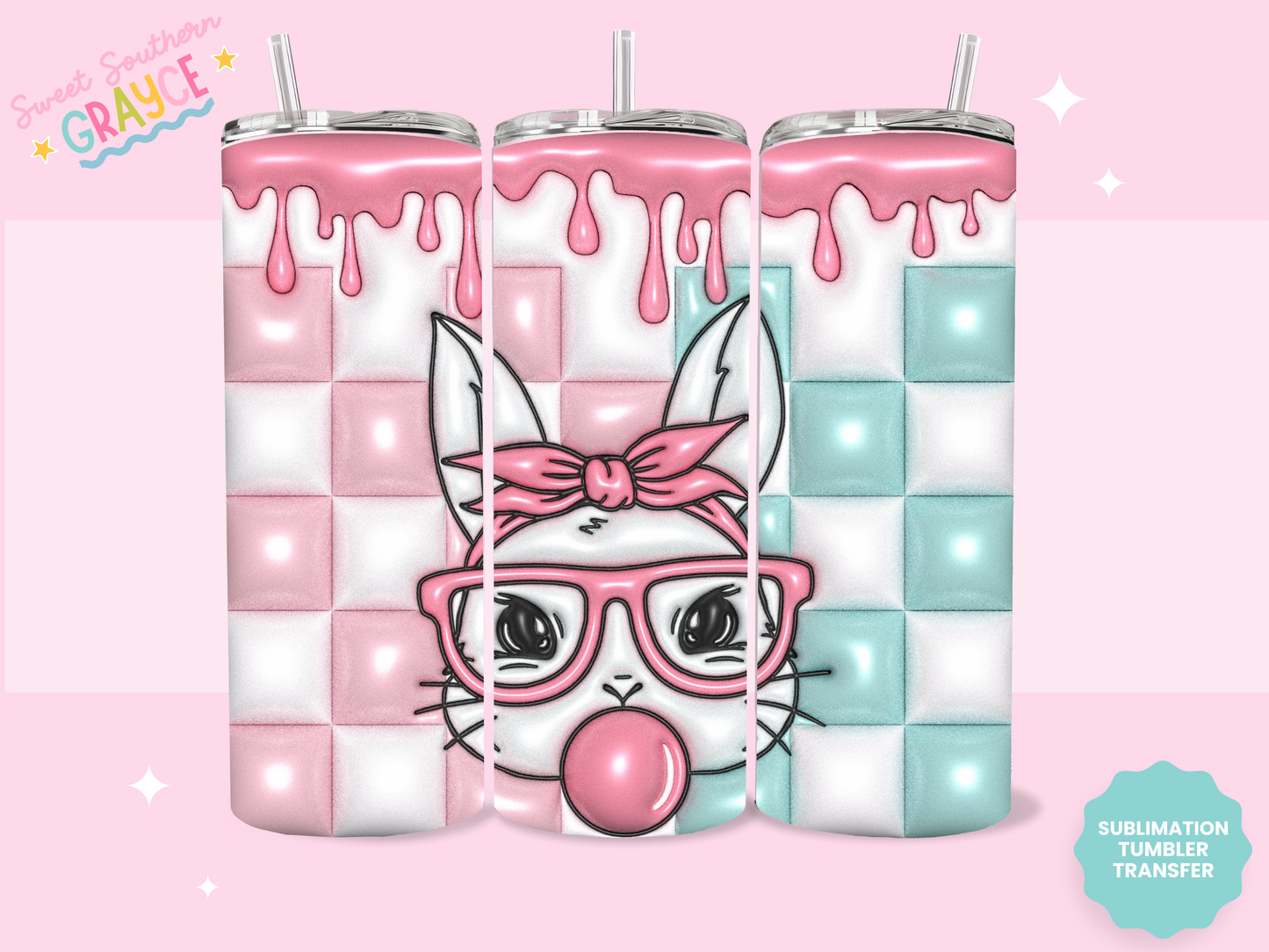 20oz SUBLIMATION TRANSFER - PUFFY BUBBLEGUM BUNNY