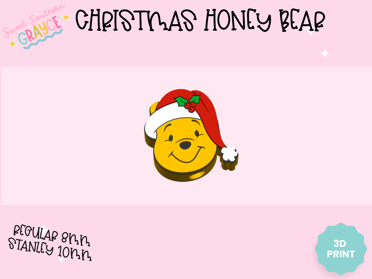 3D STRAW TOPPER- CHRISTMAS HONEY BEAR