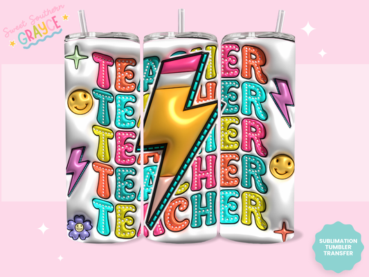 20oz SUBLIMATION TRANSFER - PUFFY TEACHER LIGHTING BOLT