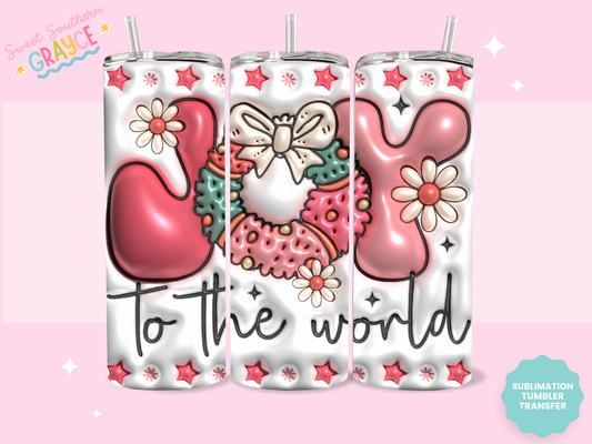 20oz SUBLIMATION TRANSFER - JOLLY TO THE WORLD PINK