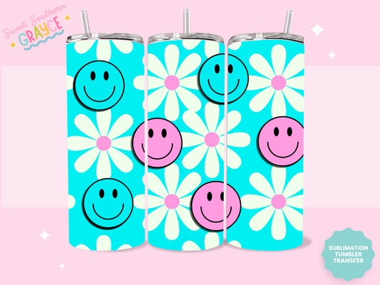 20oz SUBLIMATION TRANSFER - TEAL AND PINK SMILEY