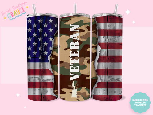 20oz SUBLIMATION TRANSFER - VETERAN CAMO FLAG