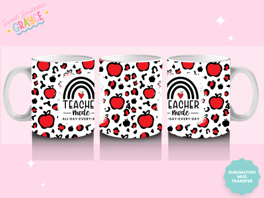 MUG SUBLIMATION TRANSFER - TEACHER MODE RED CHEETAH