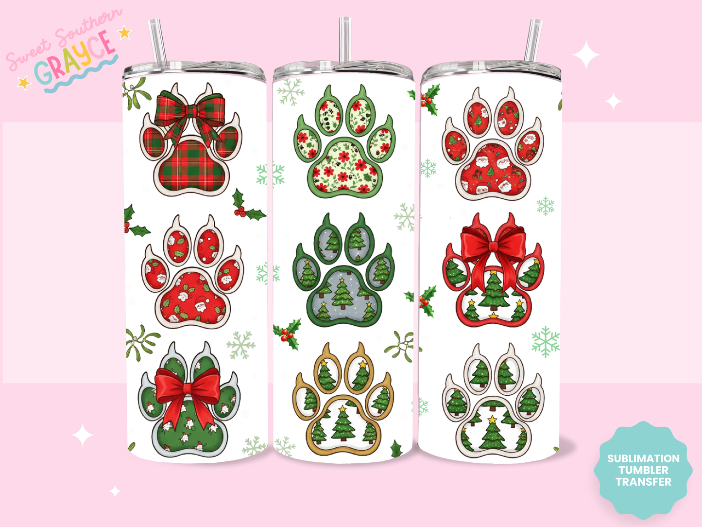 20oz SUBLIMATION TRANSFER - CHRISTMAS PAWS
