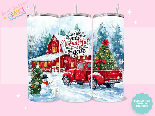 20oz SUBLIMATION TRANSFER - RED TRUCK CHRISTMAS