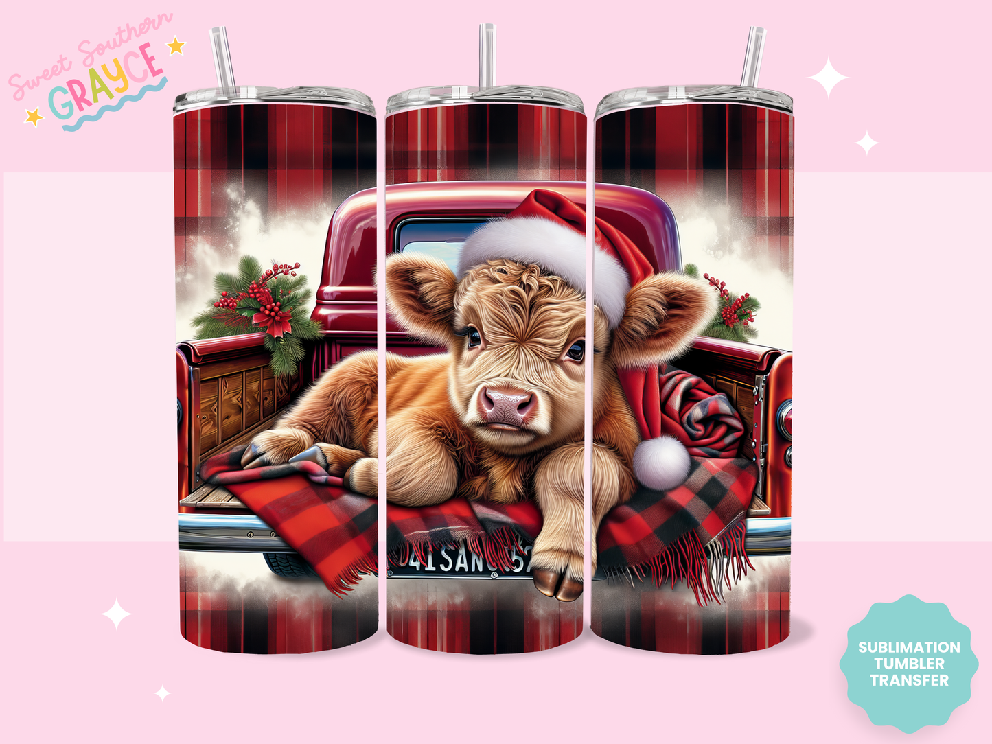 20oz SUBLIMATION TRANSFER - RED TRUCK HEIFER