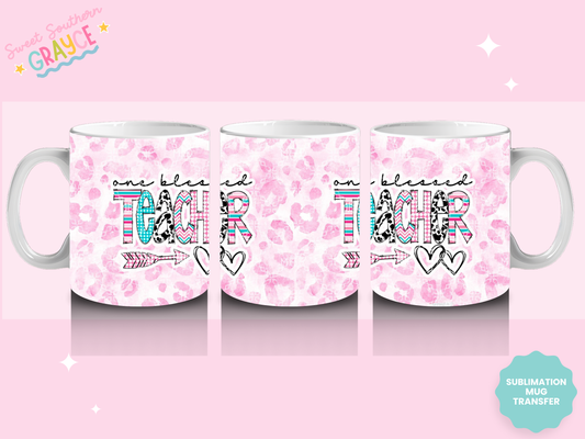 MUG SUBLIMATION TRANSFER - PINK CHEETAH TEACHER