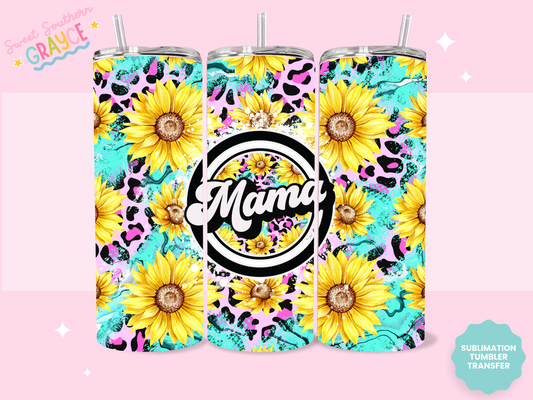 20oz SUBLIMATION TRANSFER - MAMA CHEETAH SUNFLOWER