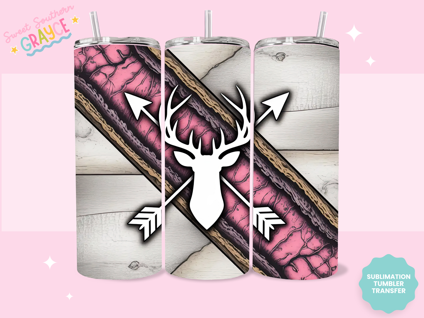 20oz SUBLIMATION TRANSFER- PINK DEER BOWS
