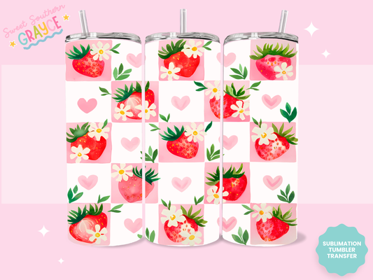 20oz SUBLIMATION TRANSFER - CHECKERED STRAWBERRIES